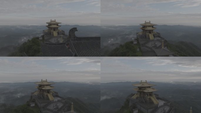 随州大洪山金顶航拍带寺庙前景