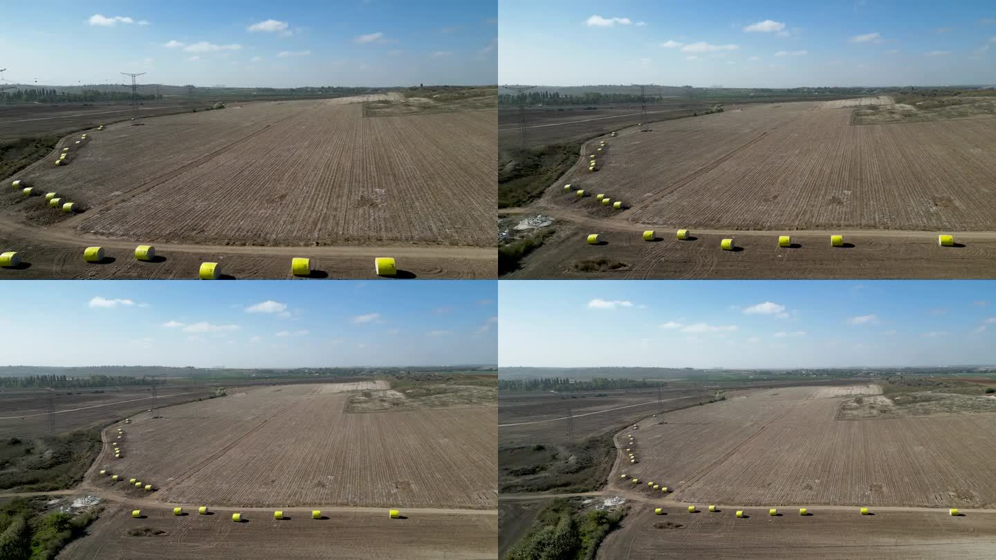 高分辨率4K无人机拍摄的棉花田年度棉花收获后的视频- Hulda以色列