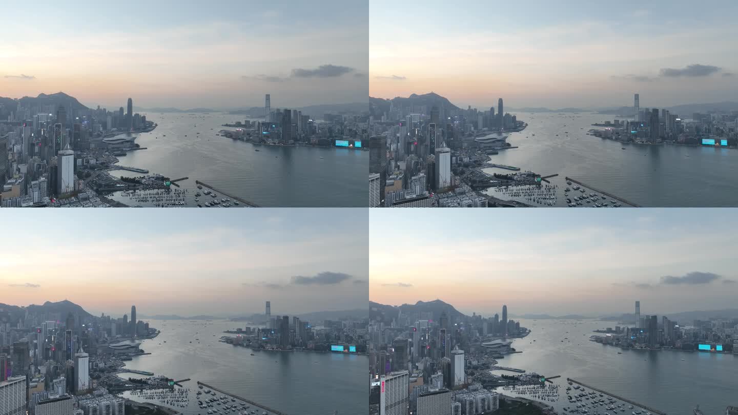 香港岛航拍维多利亚港海岸线城市建筑风光