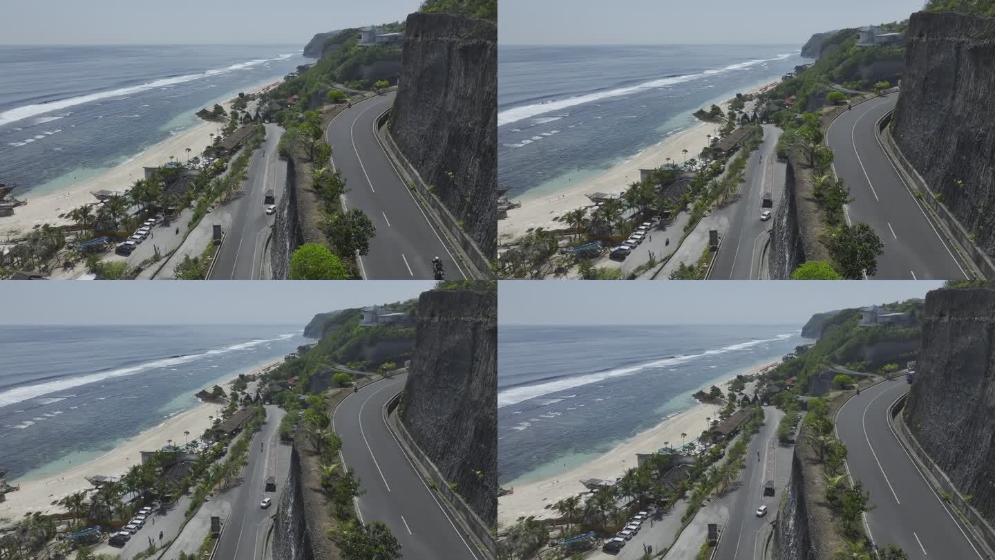 HDR印尼巴厘岛海滩海滨公路航拍风光