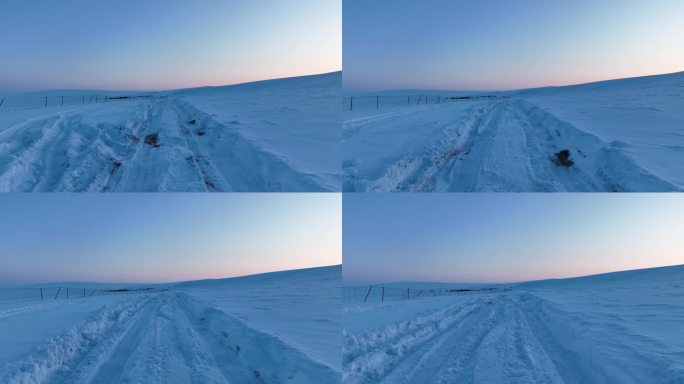 寒冬暮色雪原道路荒野雪路