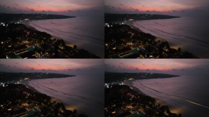 印尼巴厘岛金巴兰海滩夜景自然风光航拍