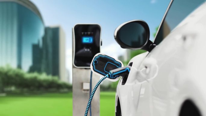 未来智能电动汽车充电器为电池充电。细读