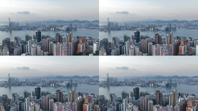 香港北角航拍香港东部海岸线城市建筑风光