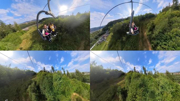 罗马尼亚的夏天，三个朋友乘缆车上山。