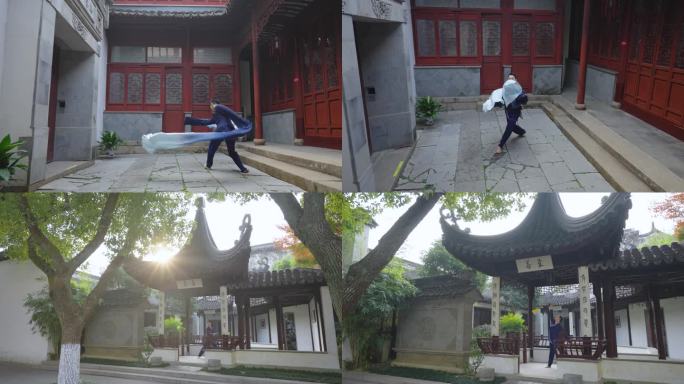 中国风苏州园林舞蹈水袖 舞剑