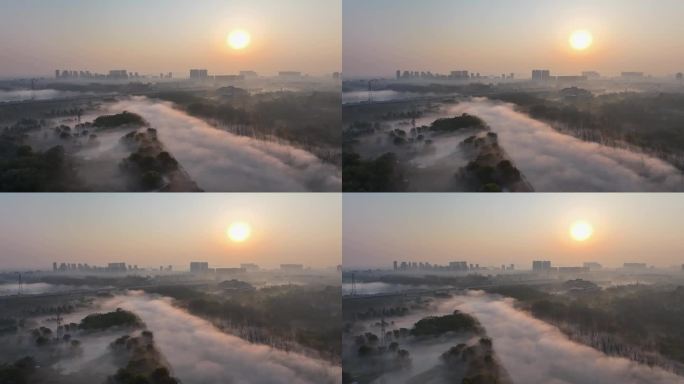 古淮河湿地公园云雾缭绕如仙境