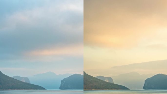 贵州夏天乌江江面上的日出延时摄影