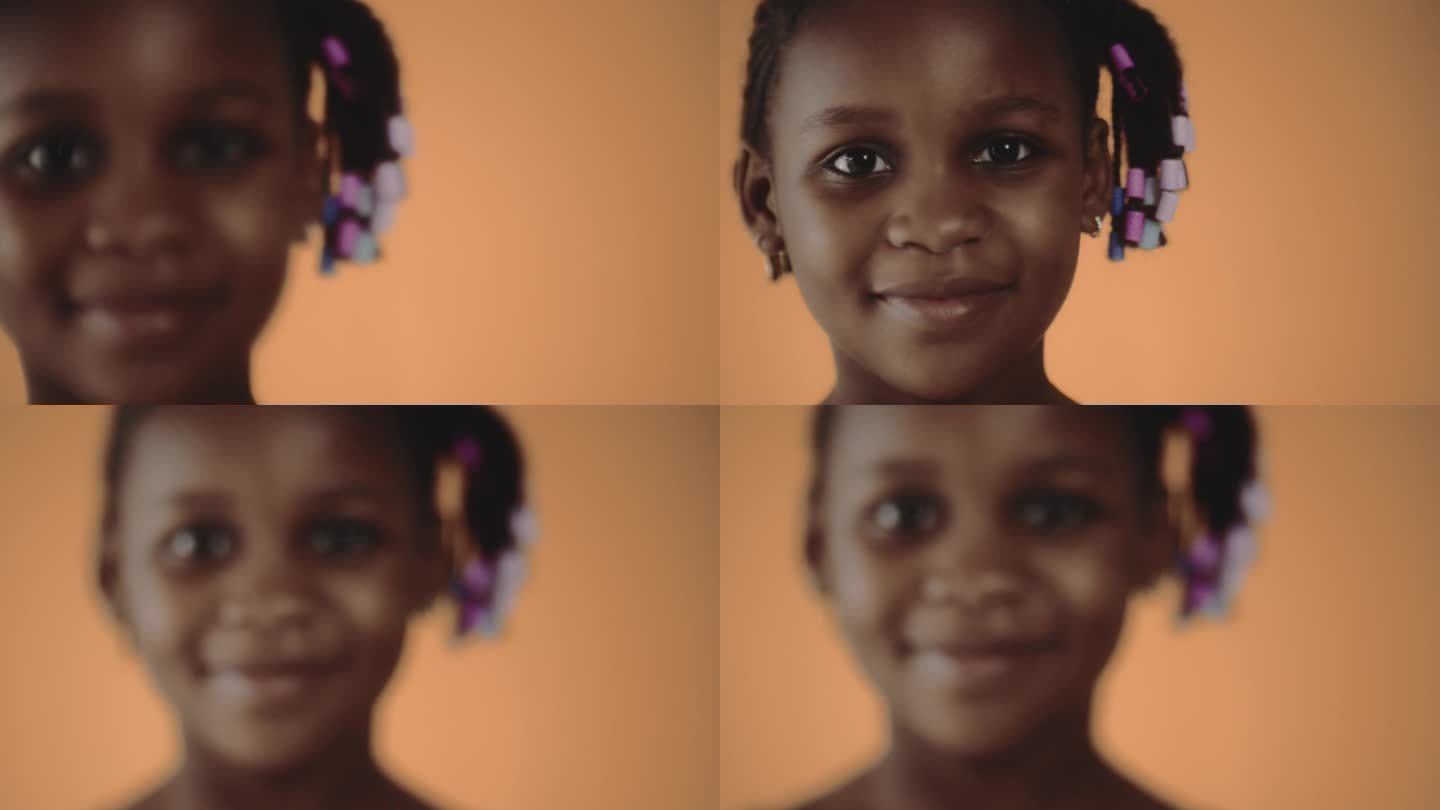 快乐的黑人女孩外国人黑人儿童和平渴望眼神