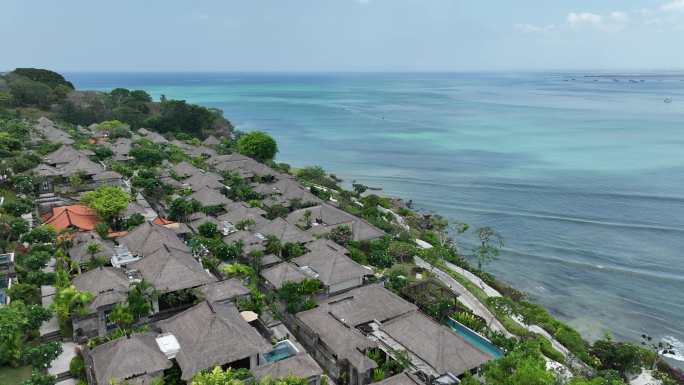 印尼巴厘岛金巴兰海滩海景度假村风光航拍