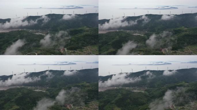 航拍散雾下的鹭鸶礁村台州一号公路龙脊线