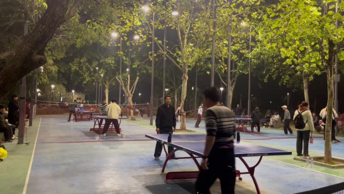 夜景广场小区公园跳舞锻炼打羽毛乒乓球的