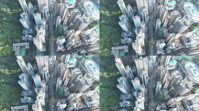 香港道路交通俯拍街道车流城市建筑俯瞰楼房