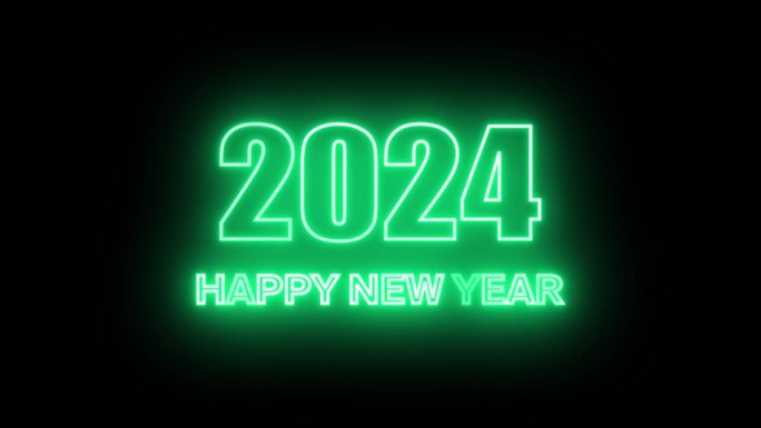 新年快乐2024动画文本新年绿松石霓虹灯2024