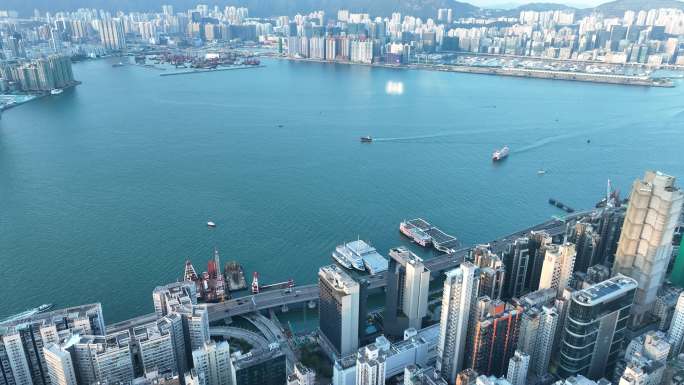 香港北角航拍香港东部海岸线城市建筑风光