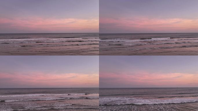 粉色夕阳下的海滩