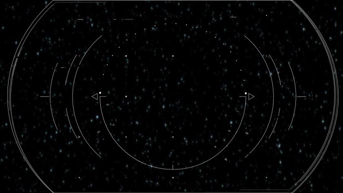 太空船Hud显示扫描明亮闪烁的星星。动态图形的网络和科幻技术概念