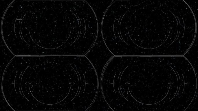 太空船Hud显示扫描明亮闪烁的星星。动态图形的网络和科幻技术概念