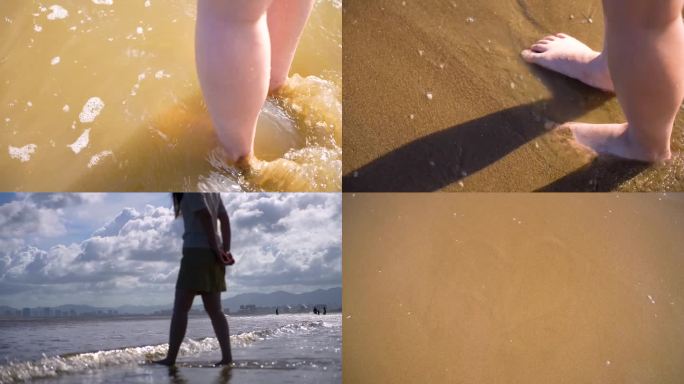 唯美女生赤脚走在沙滩上