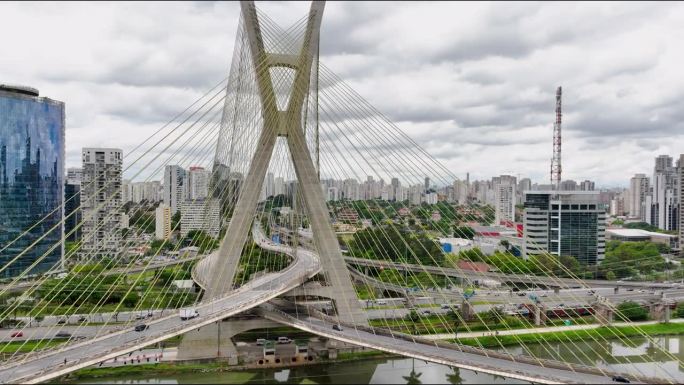 <s:1>圣保罗桥梁雄伟建筑的空中无人机。南美洲。