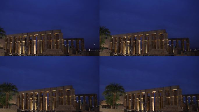 卢克索神庙在黄昏的天空下被点亮