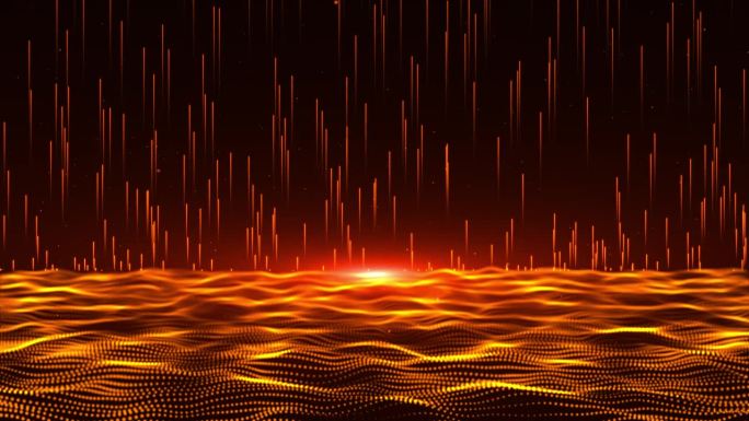 数字粒子波发出光和数据点流，大数据可视化，未来或技术抽象背景与移动的虚线点表面。无缝循环的动画。