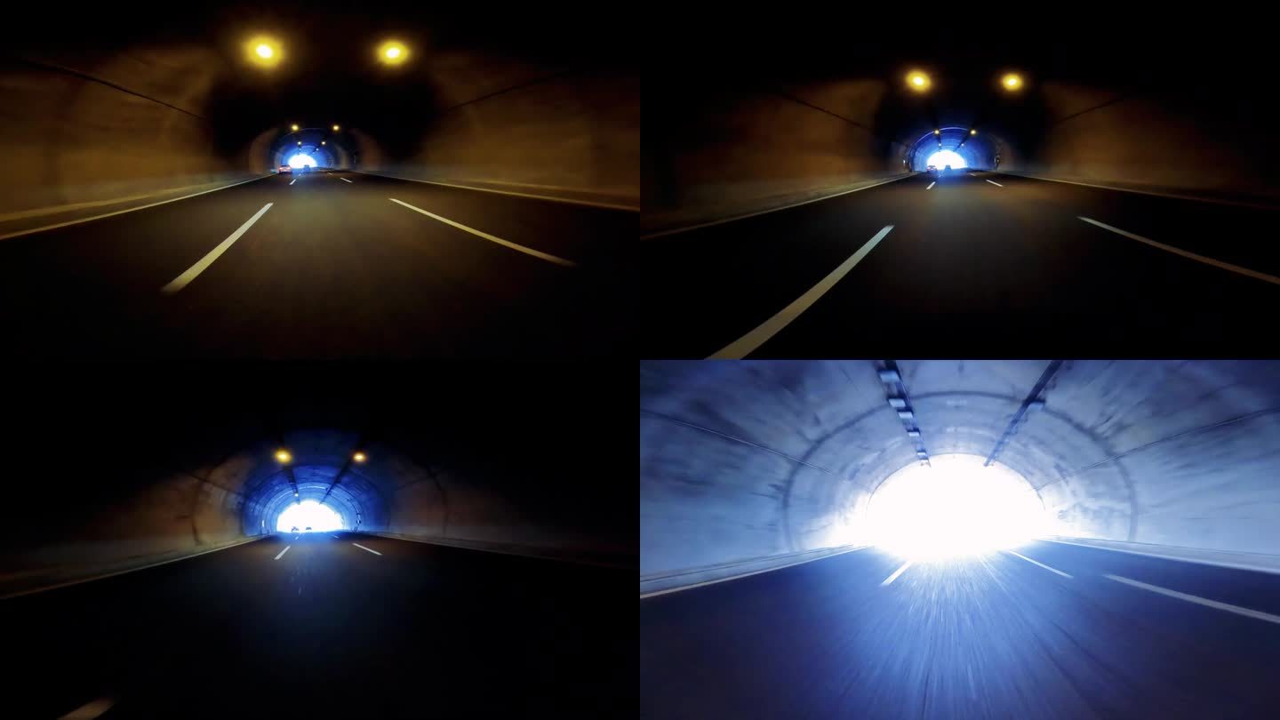 汽车透视退出光隧道。4 k