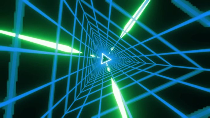 无缝循环复古80年代动画三角形网格合成波隧道。音乐视频的背景。视频游戏。旧的风格。青色复古未来的80