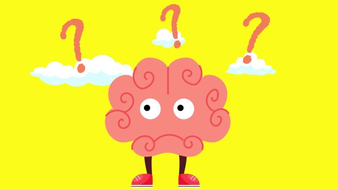 提问、过度思考、疑惑脑的问号卡通动画概念中的思维思维