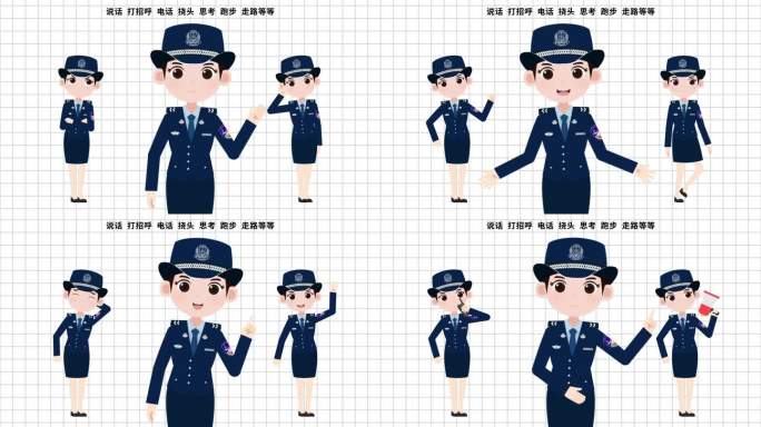 军人警察部队人物女1动画模版
