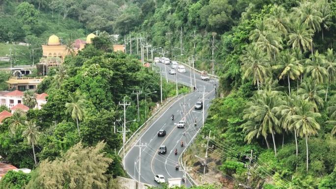 晴天飞越普吉岛交通湾镇道路航拍全景4k泰国