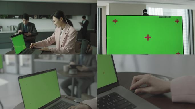 4k实拍女白领远程会议绿幕大屏交互展示
