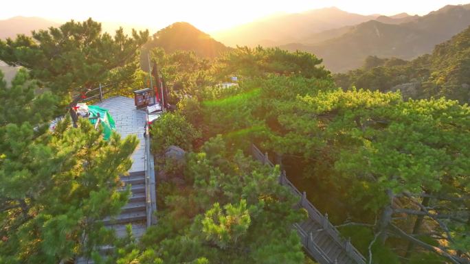 4K鞍山千山日出古松松树山顶黄山群山