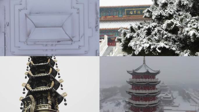 龙华寺雪景航拍