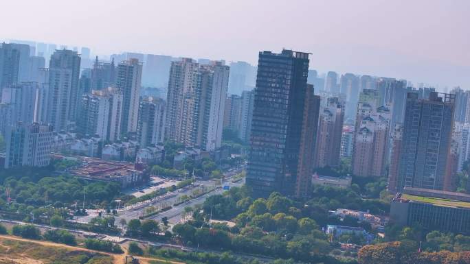 江西南昌红谷滩区高楼大厦赣江江景城市风景