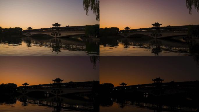 夕阳，日出，古桥