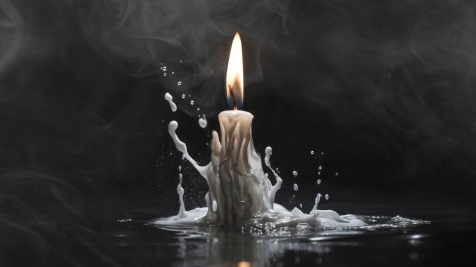 4k燃烧的白蜡烛和烟雾