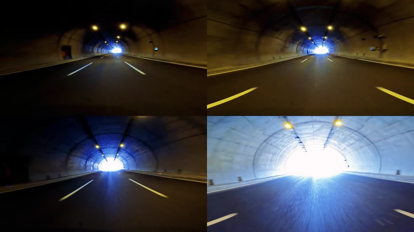 汽车透视退出光隧道。4 k