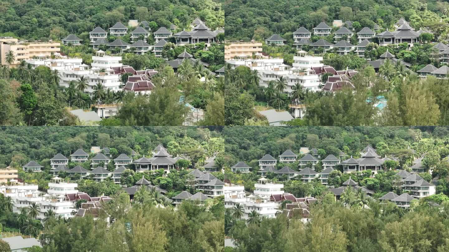 白天普吉岛著名的豪华酒店外部鸟瞰全景4k泰国