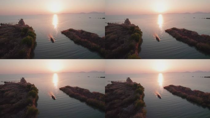 4k航拍山东泰安东平湖夕阳