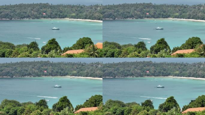 阳光明媚的日子普吉岛舒适的海滩湾航拍全景4k泰国