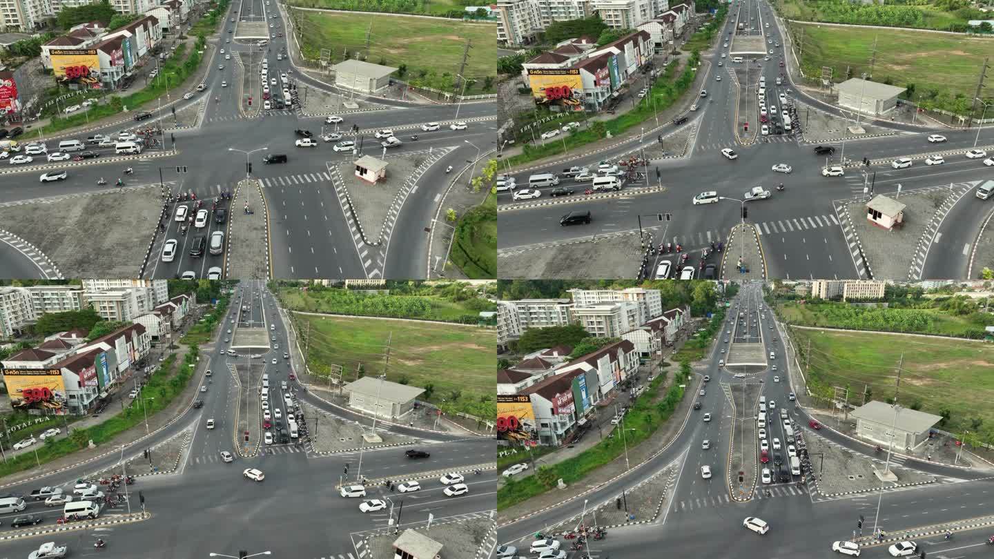 白天普吉岛中央交通街道十字路口空中俯瞰全景4k泰国