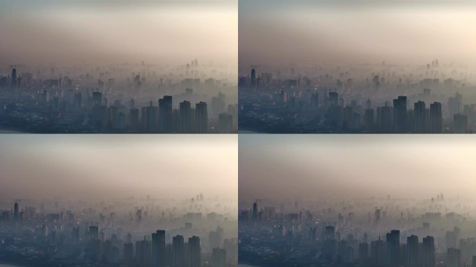 清晨日出雾霾下的城市