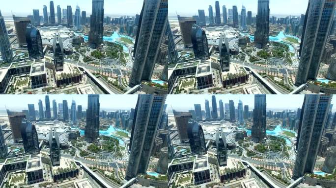 迪拜，阿拉伯联合酋长国- 2023年5月28日:阿联酋迪拜城市现代区的蓝天鸟瞰图。白天，哈利法塔的城