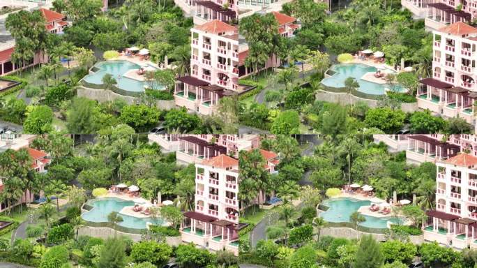 白天普吉岛著名的豪华酒店游泳池鸟瞰全景4k泰国