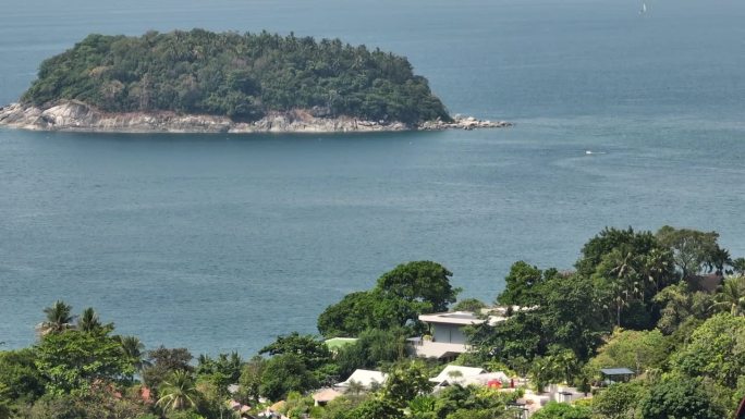 晴天普吉岛海岸线航拍全景4k泰国