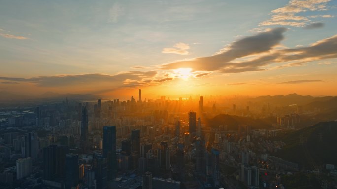 唯美城市逆光深圳城市大全景