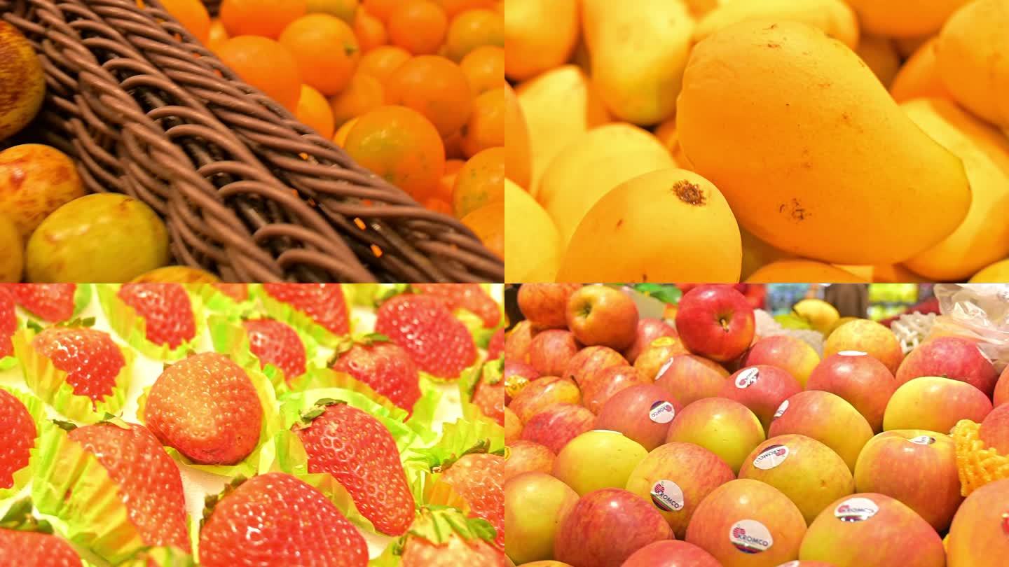 超市水果陈列，各类水果，挑水果，计量打称