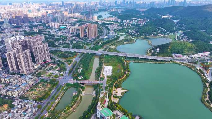 湖南长沙梅溪湖公园风景桃花岭风景区航拍城