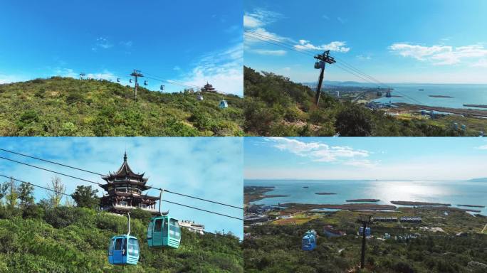 4K航拍苏州 渔洋山景区 缆车登高 太湖